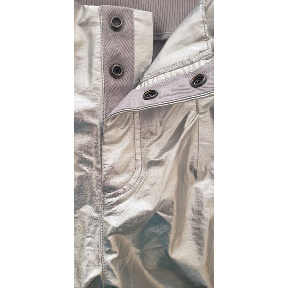 NEW FREE PEOPLE MOVEMENT MESMERIZE ME SHINE PANTS SILVER SZ SMALL - Picture 14 of 15